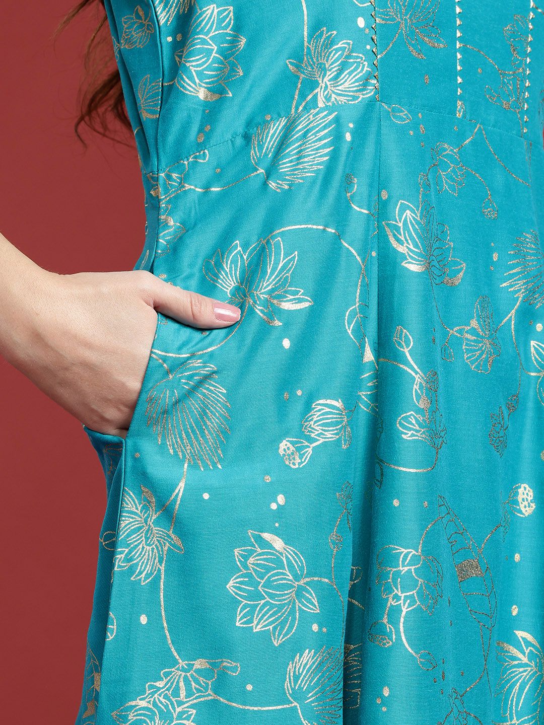 Anouk Shoulder Straps Gotta Patti Detail Floral Printed A-Line Kurta