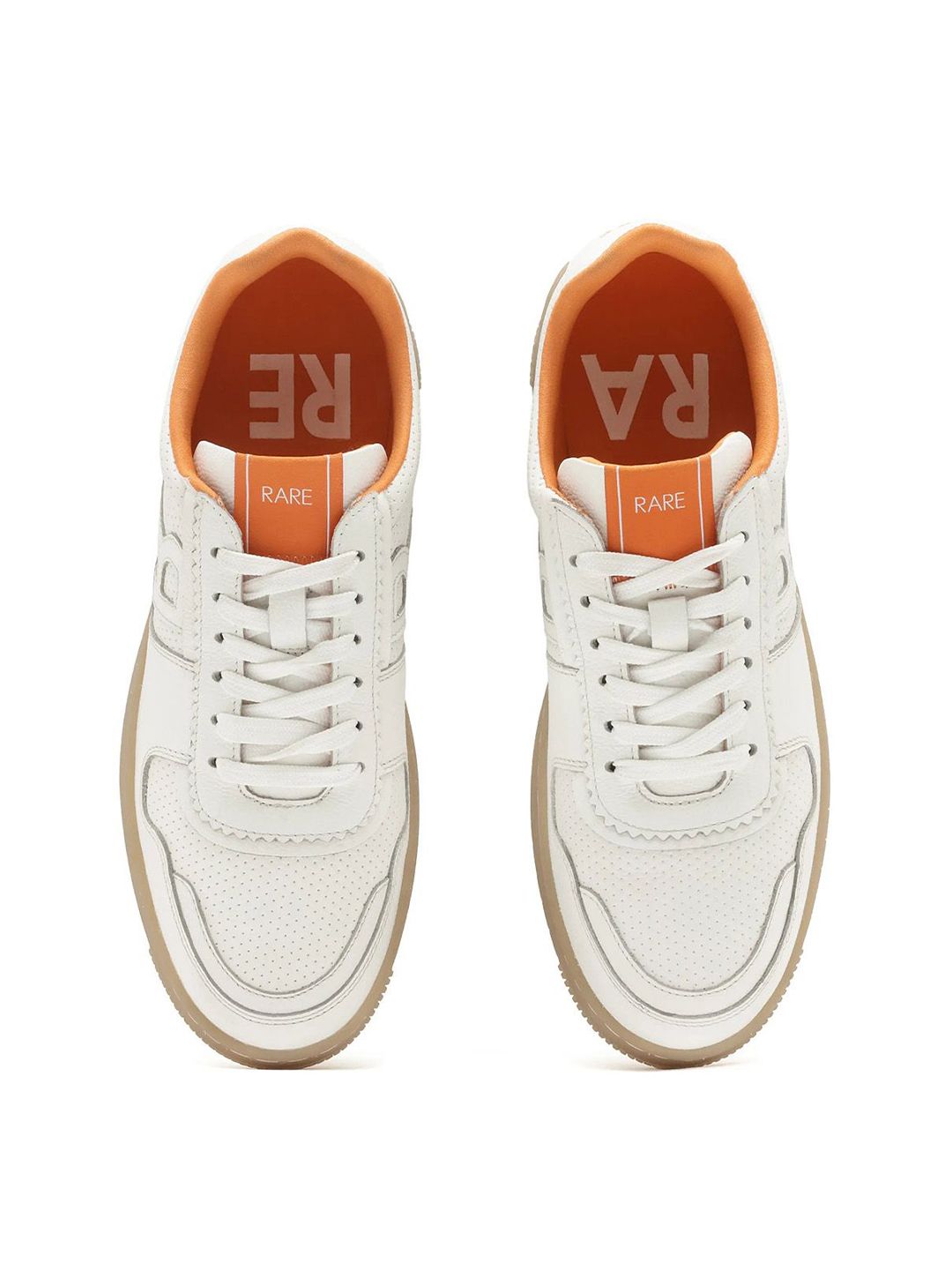 RARE RABBIT Men Neva White Lace-Ups Round Toe Leather Sneakers