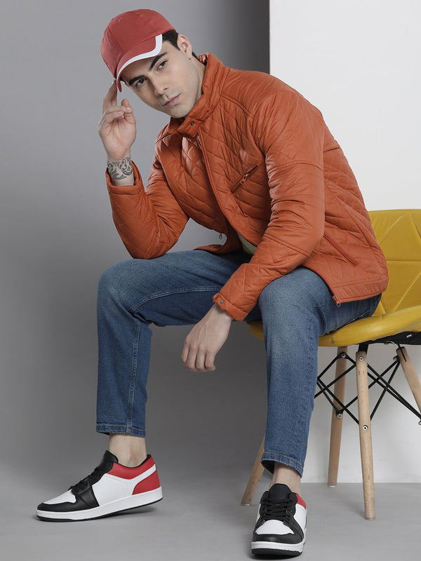The Indian Garage Co Men Rust Orange Quilted Jacket