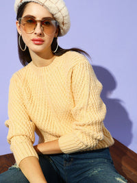 STREET 9 Women Yellow Cable Knit Pullover