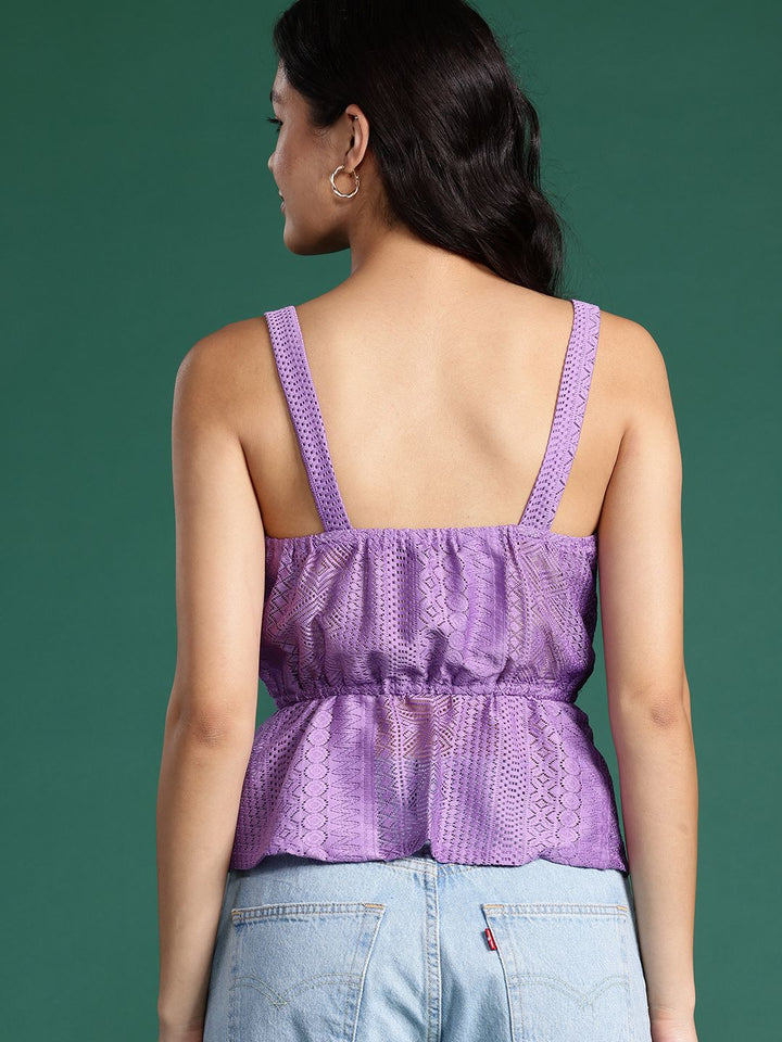 DressBerry Self-Designed Lace Inserted Cinched Waist Top