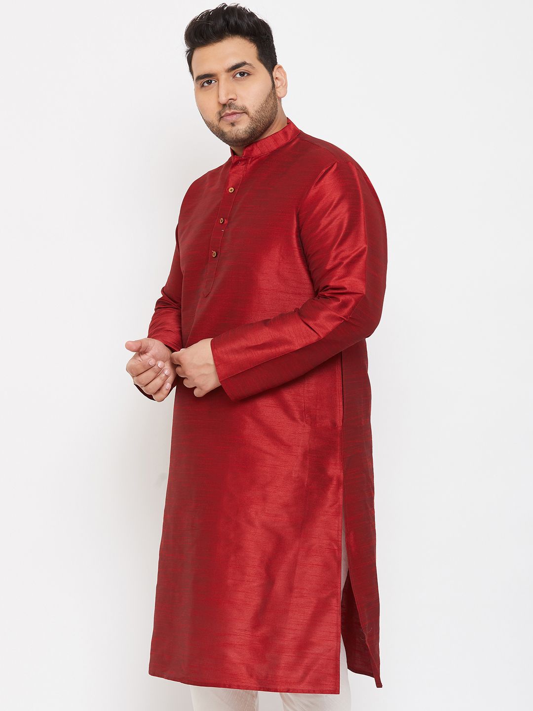 VASTRAMAY Men Maroon Silk Blend Kurta
