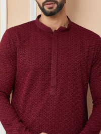 See Designs Ethnic Motifs Mandarin Collar Long Sleeves Pure Cotton Straight Kurta