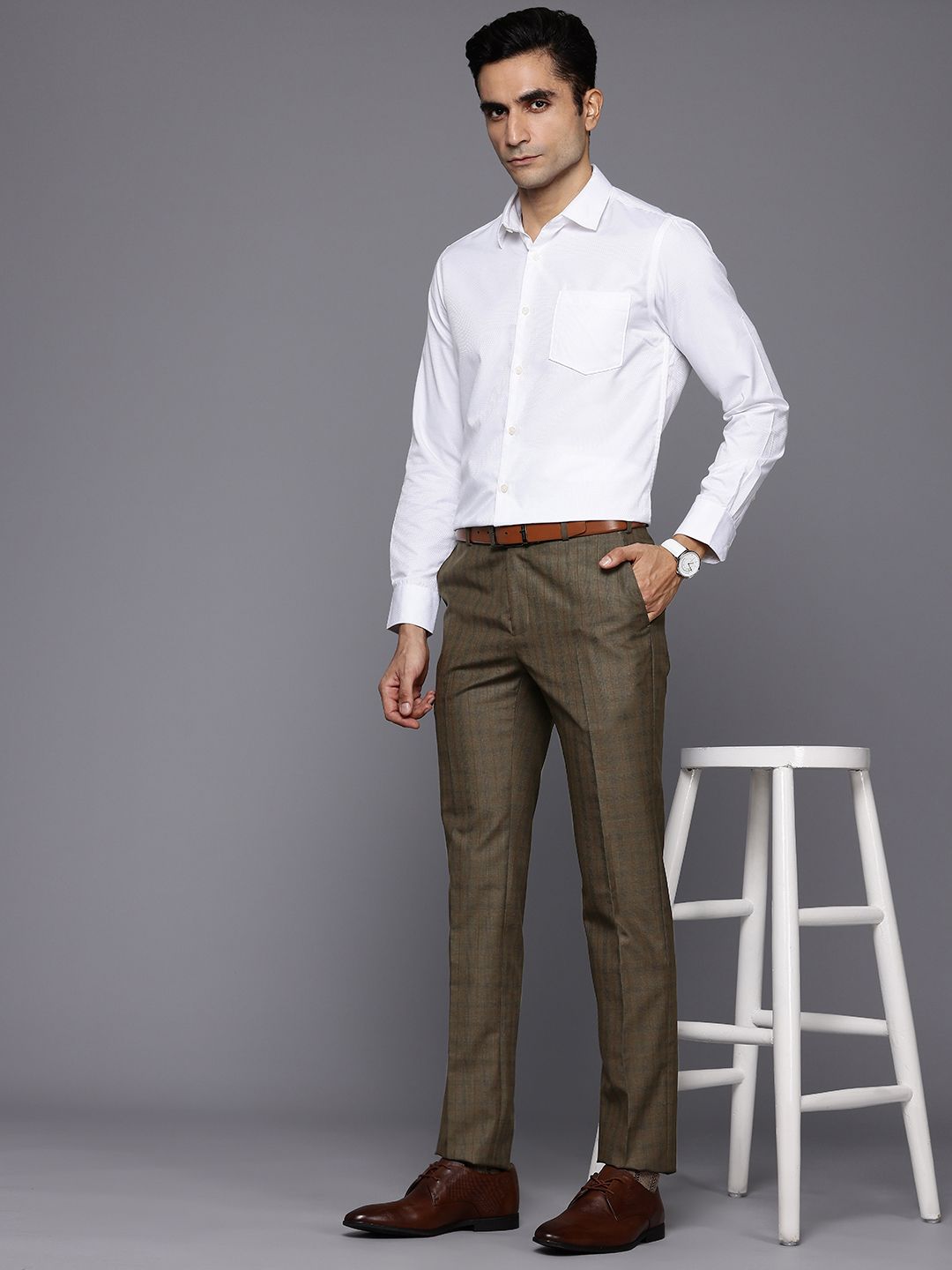 Raymond Men Checked Slim Fit Formal Trousers