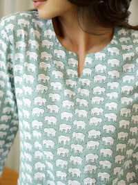 SANSKRUTIHOMES Women Green & White Printed Pure Cotton Night suit