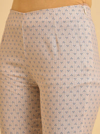 W Women Beige Printed Slim Fit Cigarette Trousers