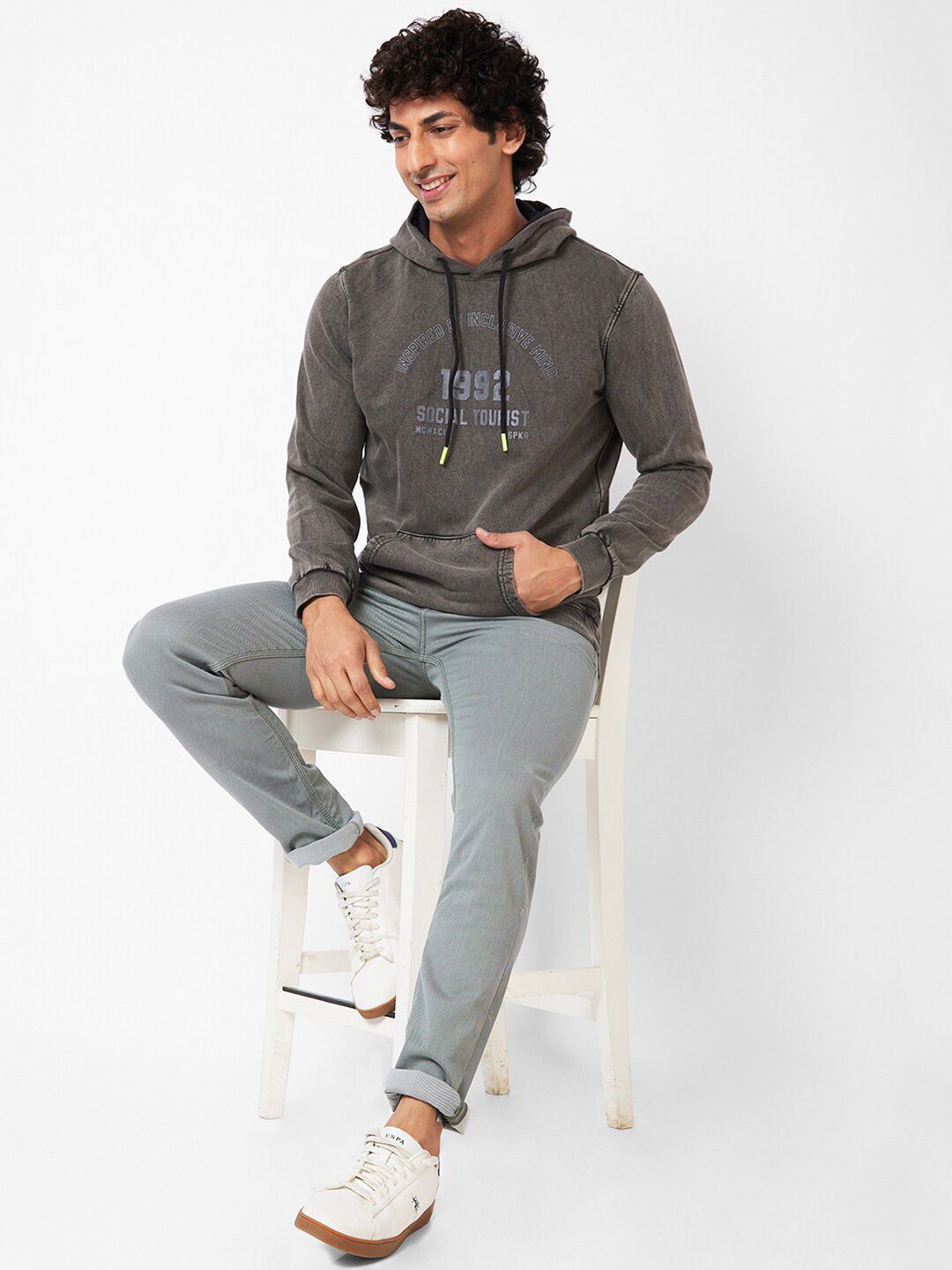 SPYKAR Typography Printed Hooded Pullover Sweatshirt