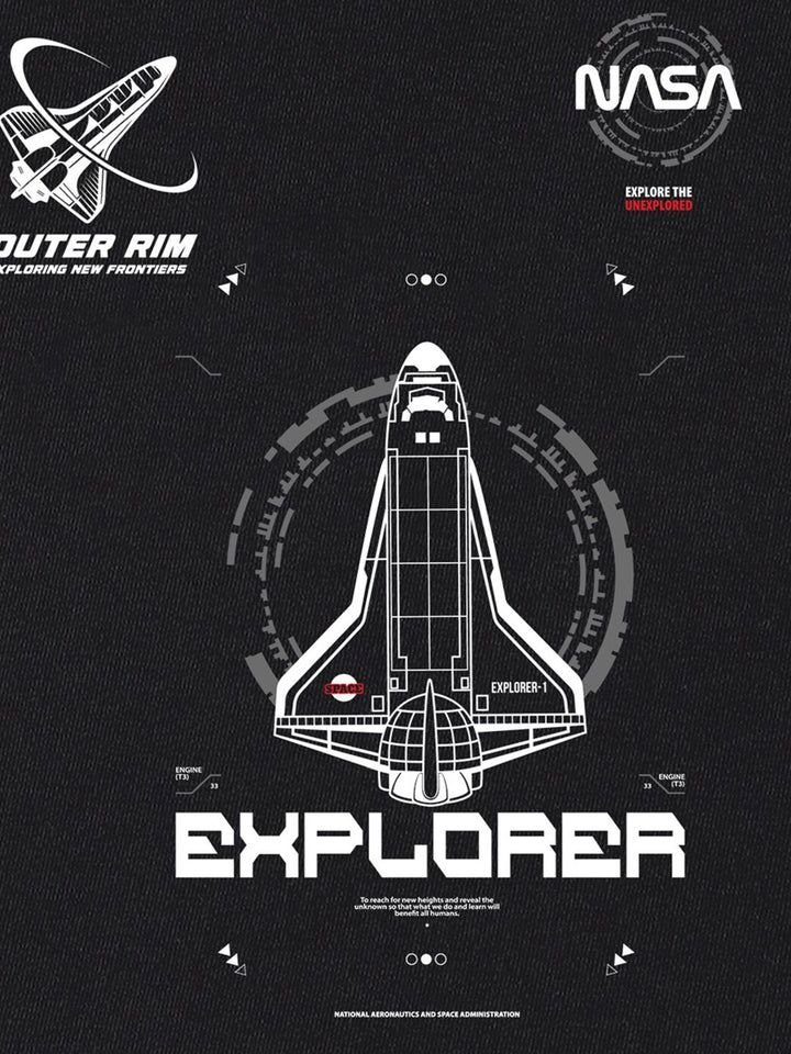 Bewakoof Black Graphic NASA Printed Cotton Oversized T-Shirt