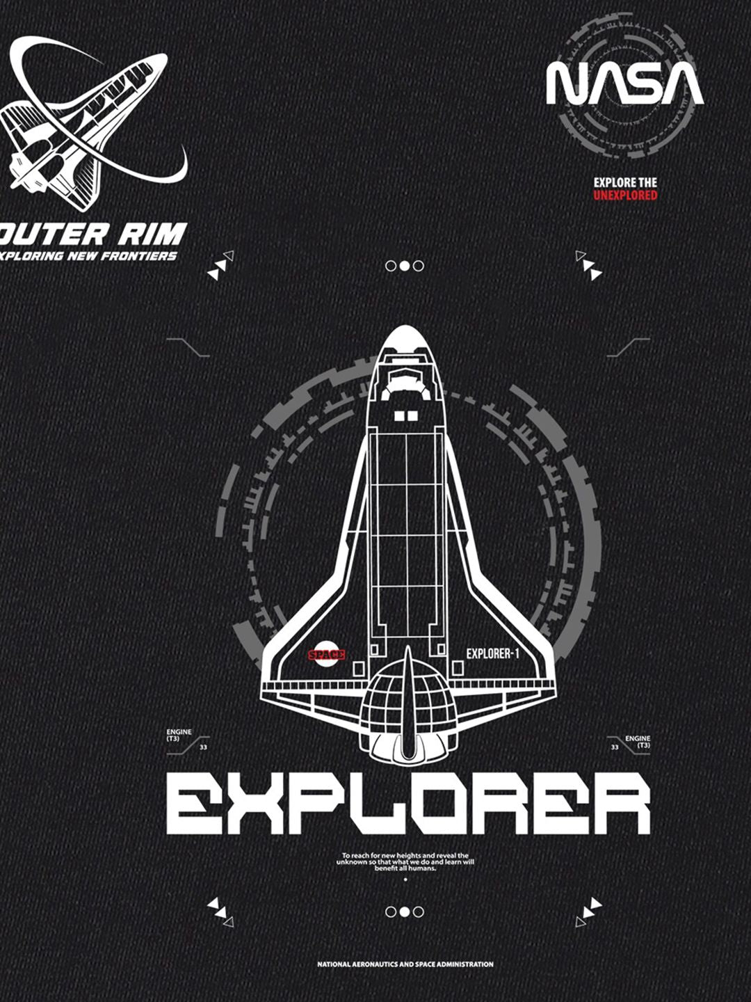 Bewakoof Black Graphic NASA Printed Cotton Oversized T-Shirt