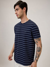 SPYKAR Men Striped Round Neck Cotton Slim Fit T-shirt