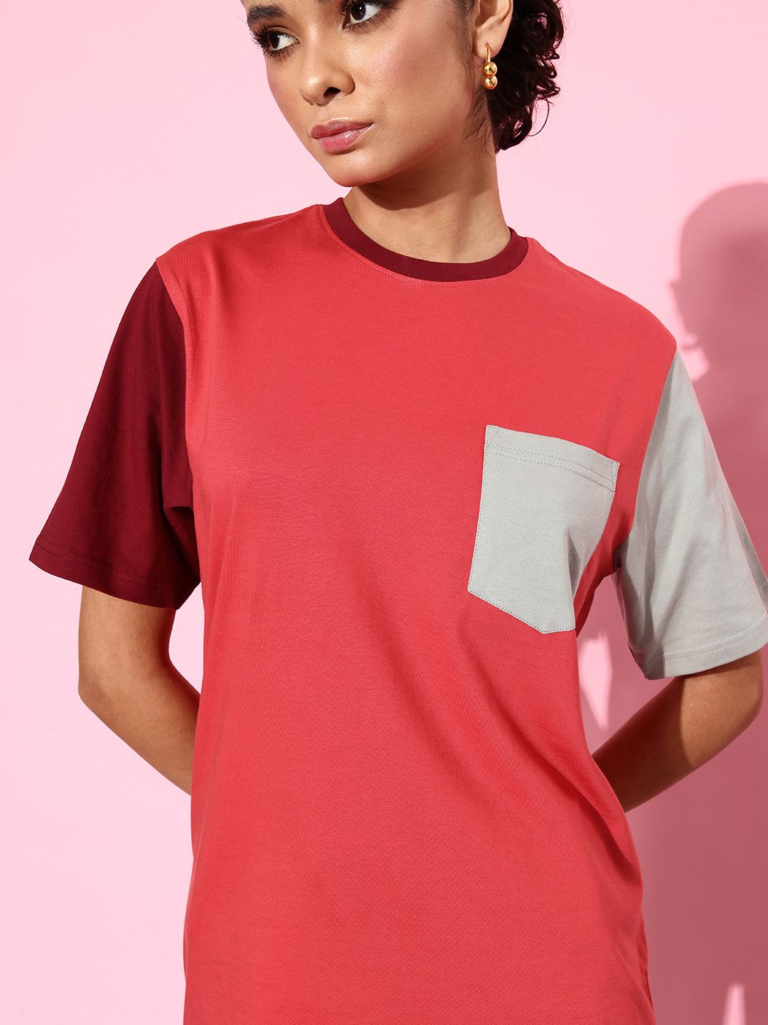 DILLINGER Women Colourblocked Pure Cotton Pockets T-shirt