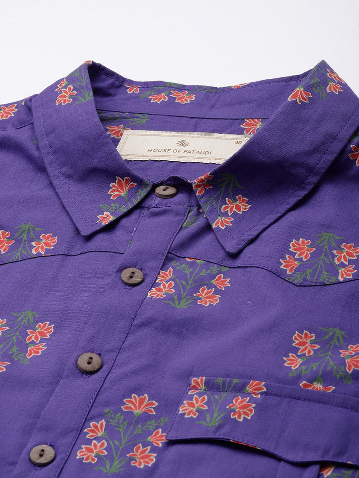House of Pataudi Men Floral Printed Pure Cotton Kurta