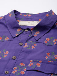 House of Pataudi Men Floral Printed Pure Cotton Kurta