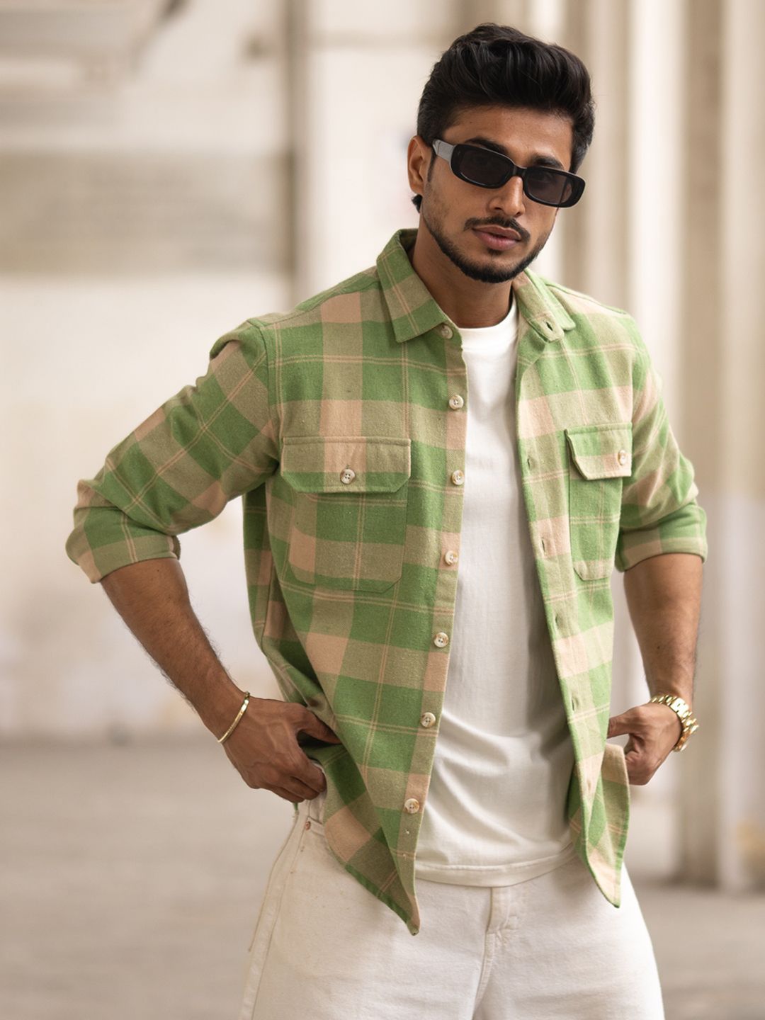 Powerlook Men Spread Collar Tartan Checked Cotton Casual Shirt