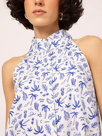 DressBerry Tropical Blues Button-Up A-Line Dress