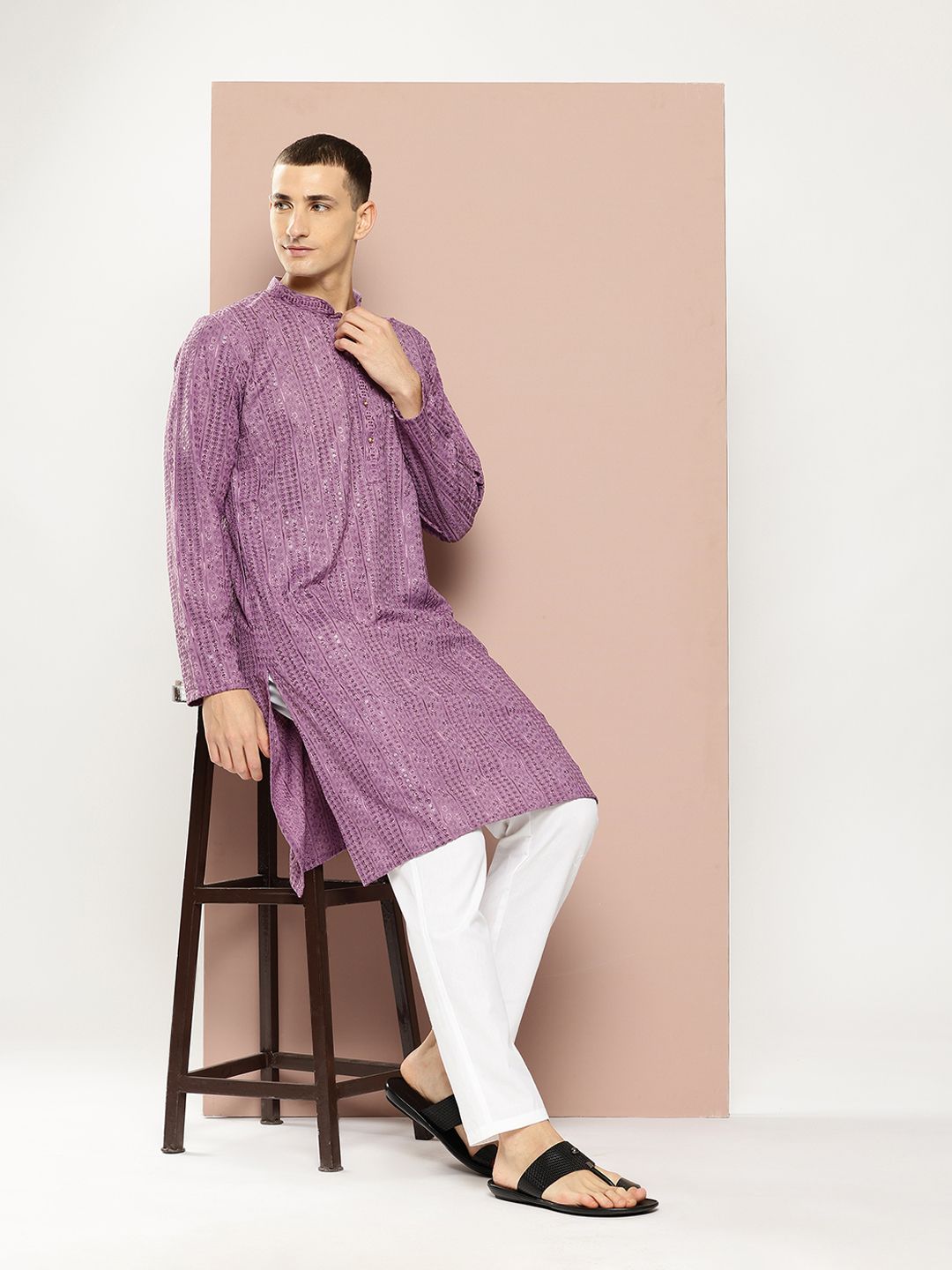 See Designs Men Embroidered Sequinned Kurta with Pyjamas