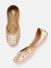 House of Pataudi Women Sequin & Beads Embellished Leather Mojaris