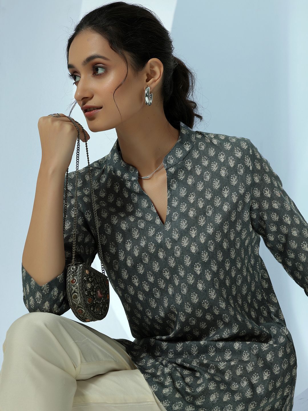 Libas Women Ethnic Motifs Printed Mandarin Collar Kurti