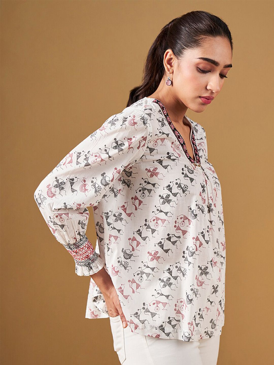 Global Desi Ethnic Motifs Printed Cotton Top
