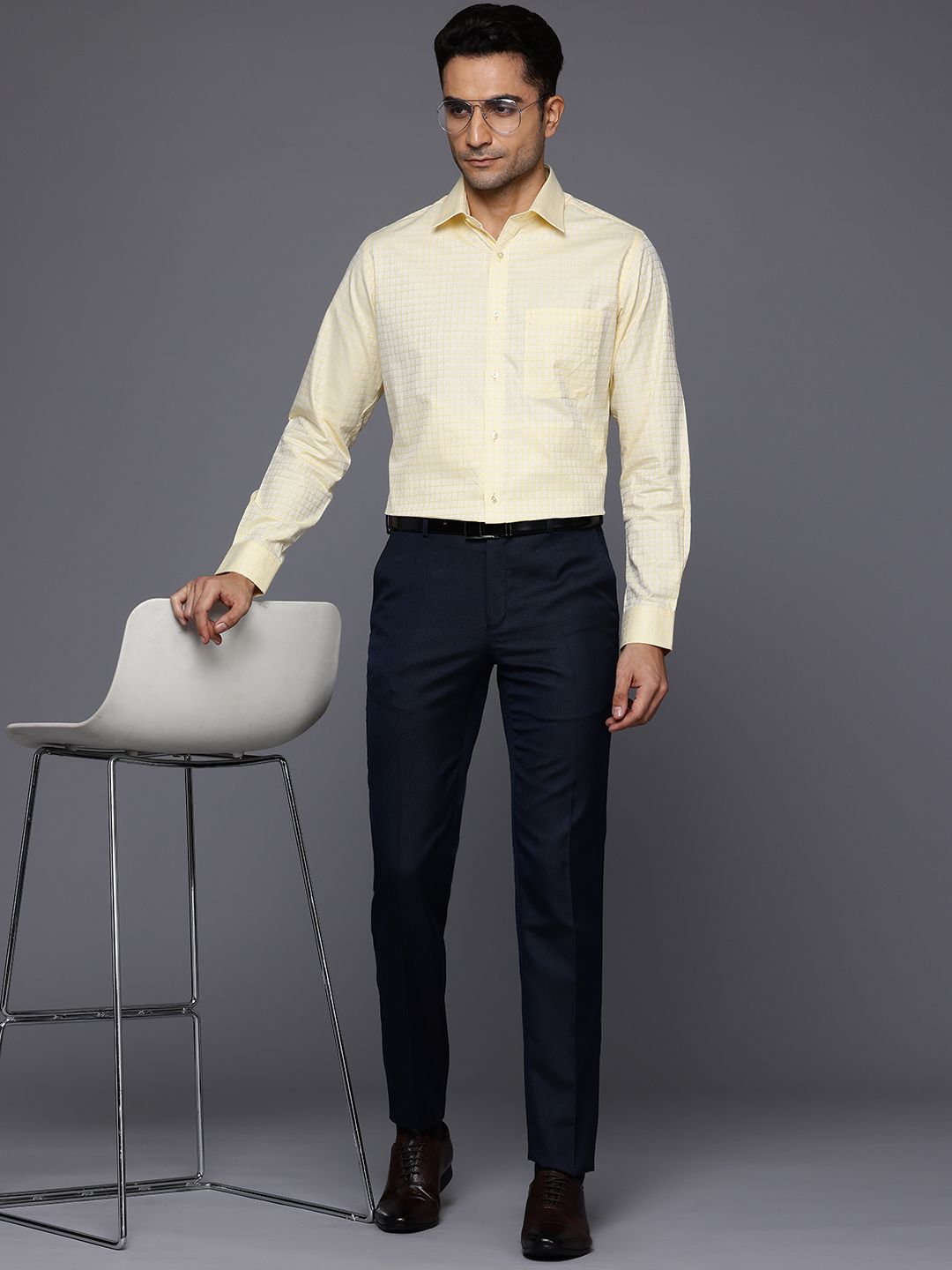 Raymond Pure Cotton Slim Fit Self-Checked Formal Shirt
