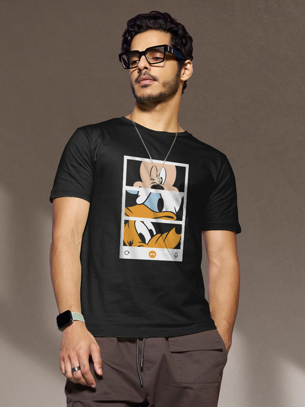 Bewakoof Official Disney Merchandise Mickey Trio Call (Dl) Graphic Printed T-Shirt