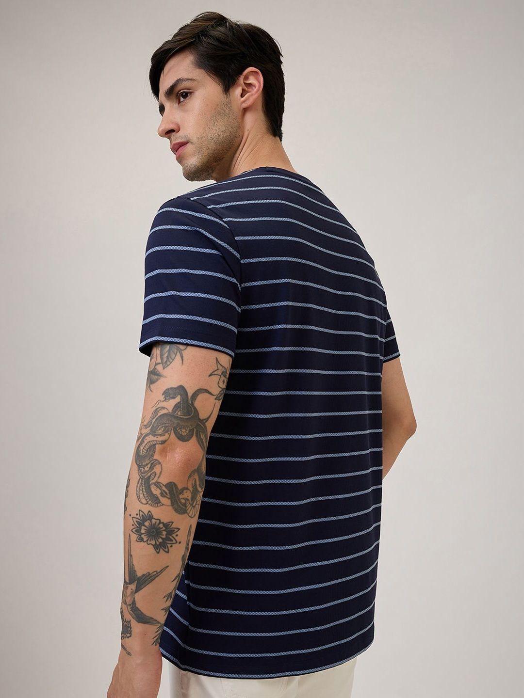 SPYKAR Men Striped Round Neck Cotton Slim Fit T-shirt