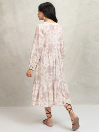 Vishudh Floral Printed Puff Sleeves Fit and Flare Midi Dress