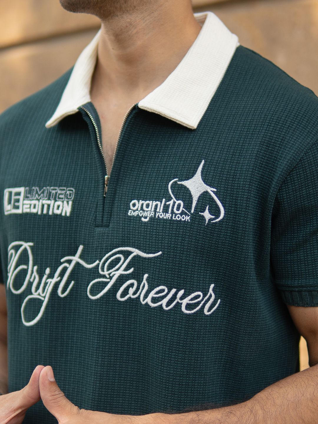 Powerlook Typography Embroidered Polo Collar Cotton T-shirt