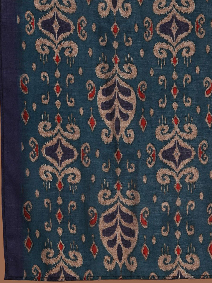 Libas Blue Floral embroidered Zari Kurta With Trousers & Dupatta