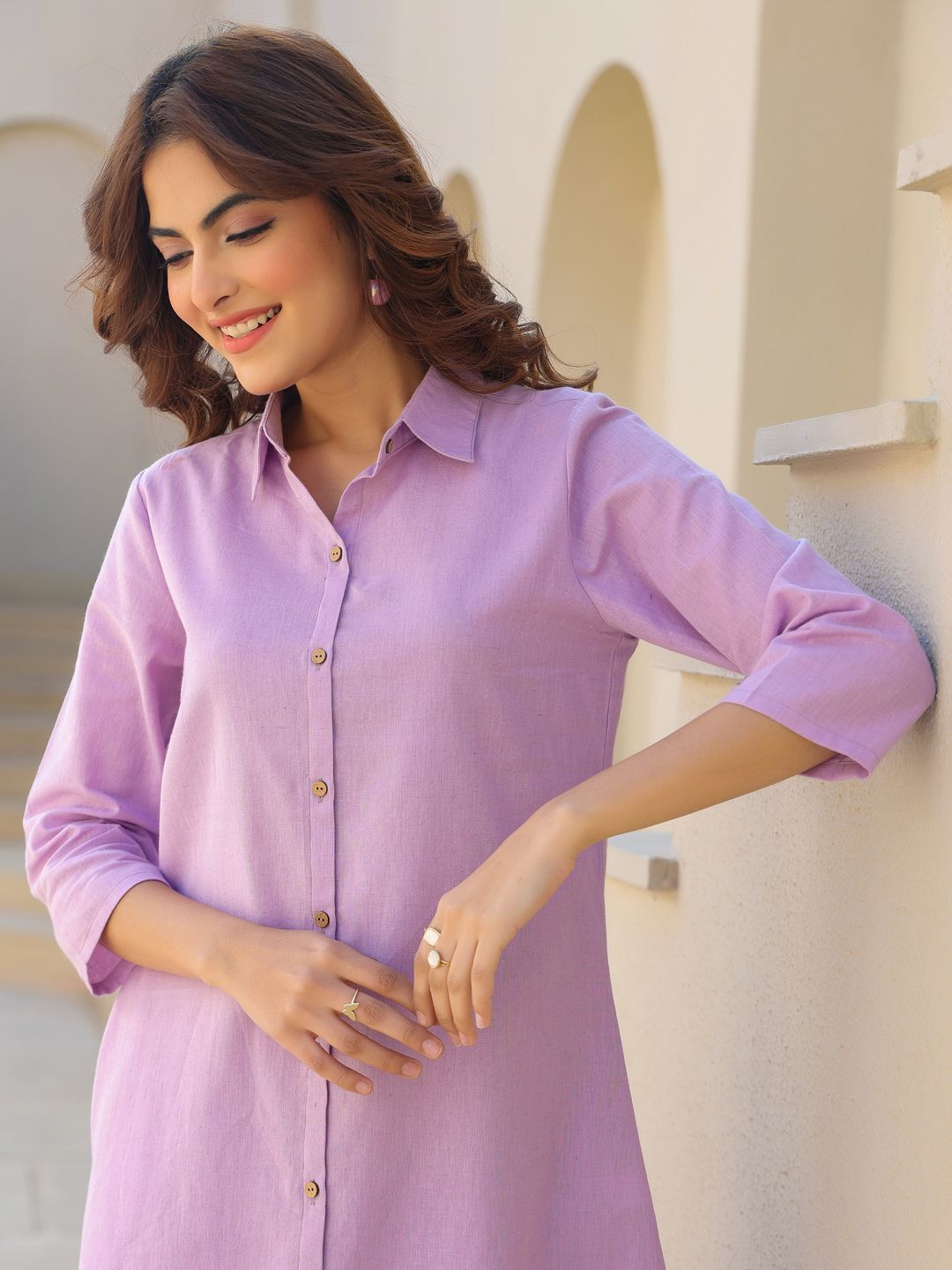 Janasya Shirt Collar Pure Cotton Tunic & Trousers Co-ords