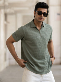 Powerlook Men Self Design Polo Collar Cotton T-shirt