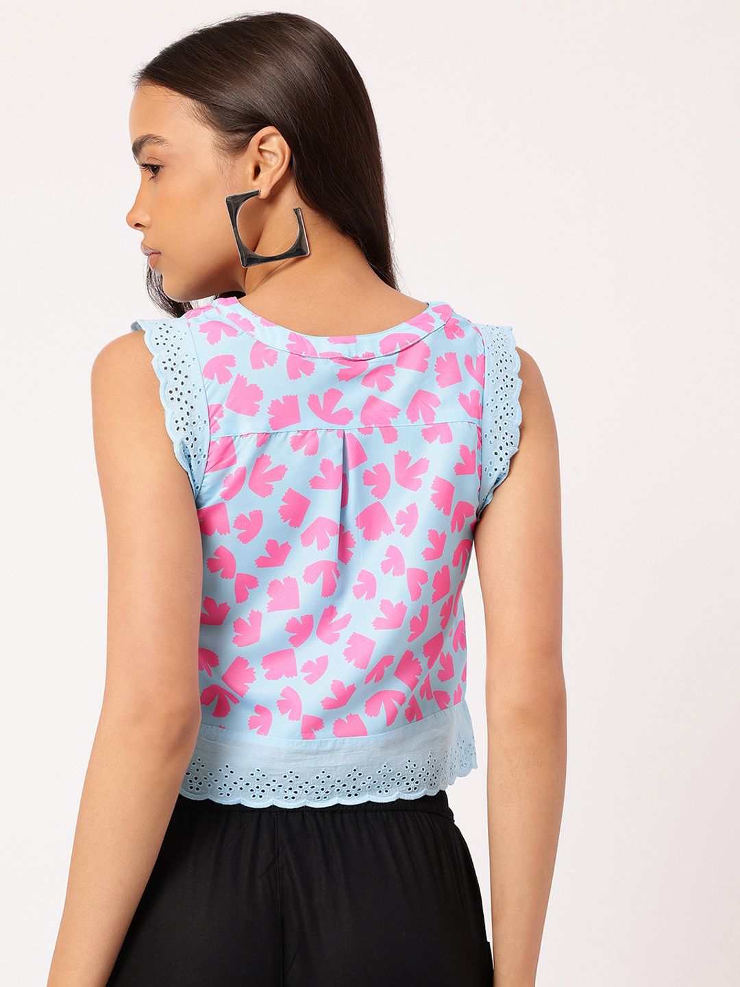 DressBerry Pastel Punk Lace Inserted Printed Sleeveless Crop Top