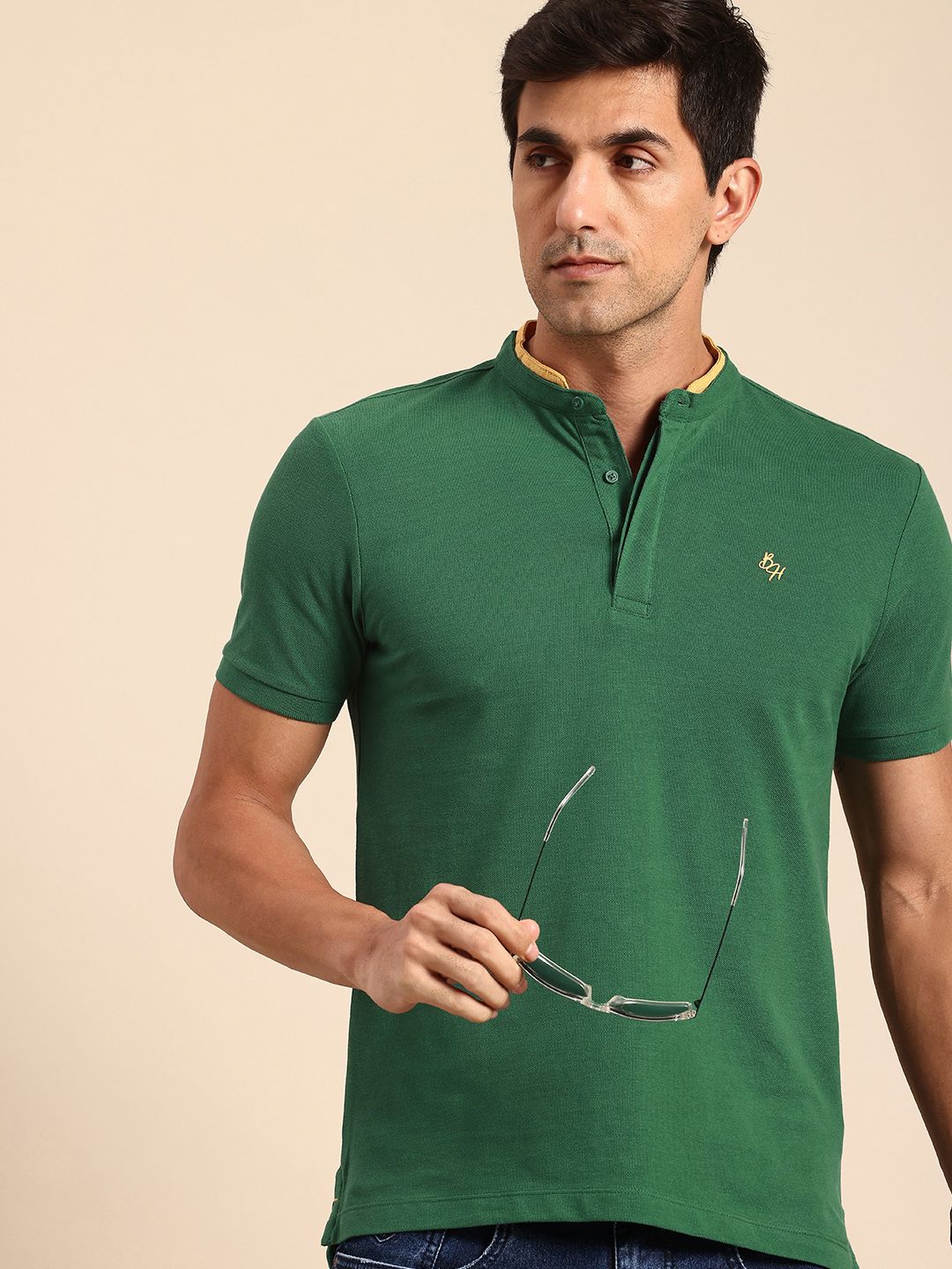 Being Human Henley Neck Pure Cotton T-shirt