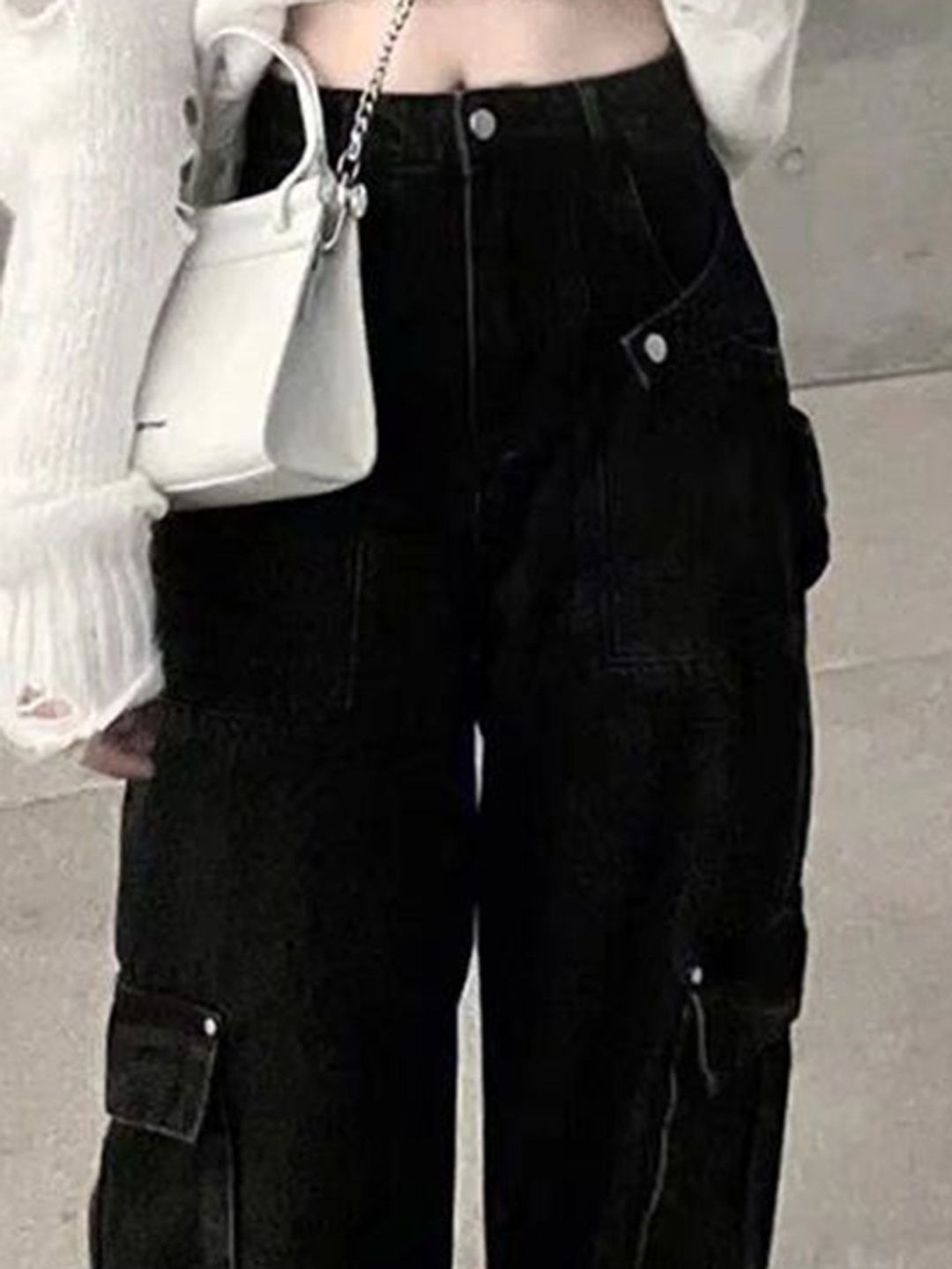 DressBerry Women Wide Leg Light Fade Cargo Styles Jeans