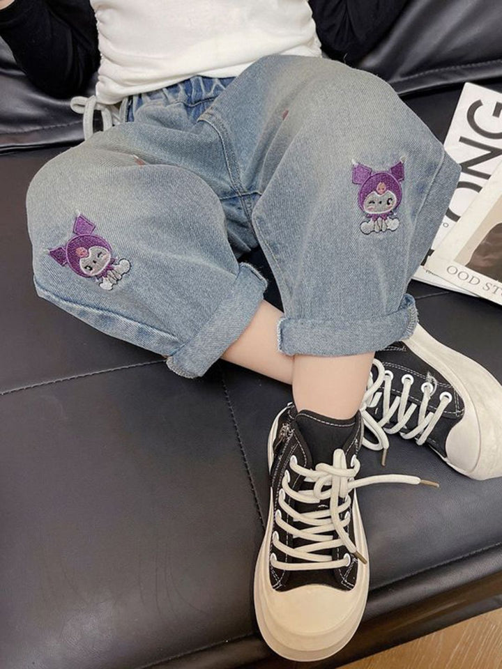 YK Girls Comfort Relaxed Fit High-Rise Light Fade Embellished Stretchable Jeans