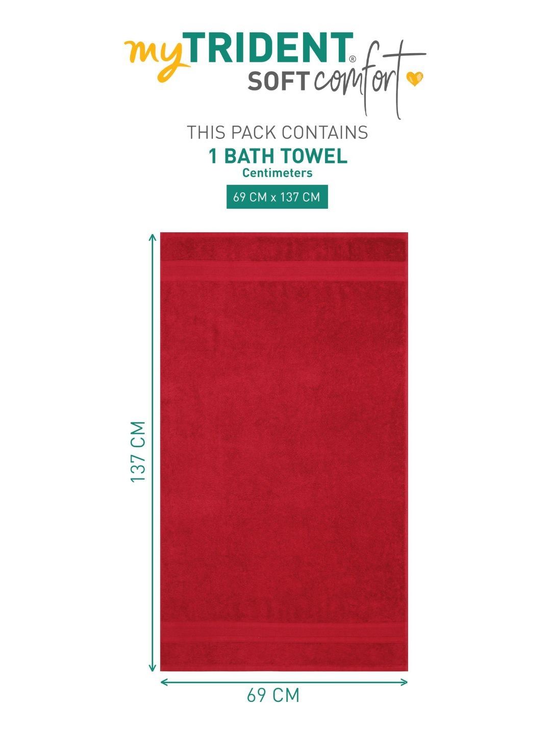 MYTRIDENT Red Cotton 500 GSM Bath Towel