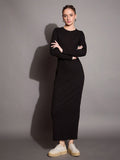 SASSAFRAS BASICS Ribbed Round neck Bodycon Maxi Dress