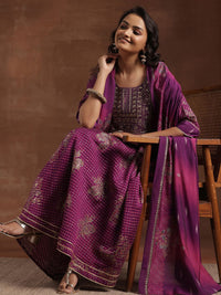 Libas Floral Printed Pleated Gotta Patti Kurta with Trousers & Dupatta