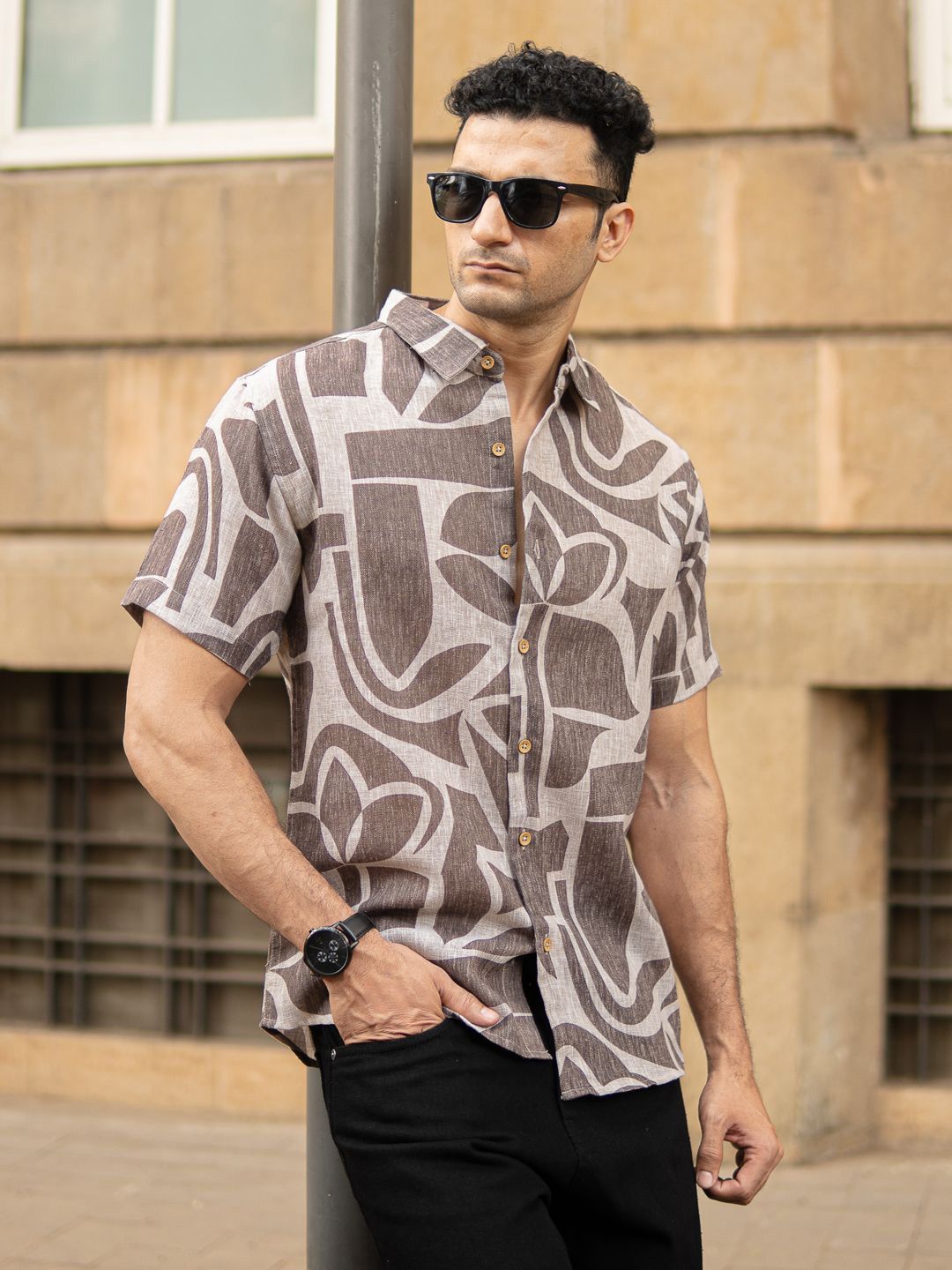 Powerlook Abstract Printed Spread Collar Casual Shirt
