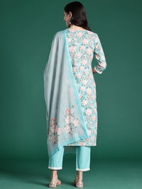 Indo Era Women Floral Printed Regular Mirror Work Pure Cotton Kurta with Trousers & With Dupatta