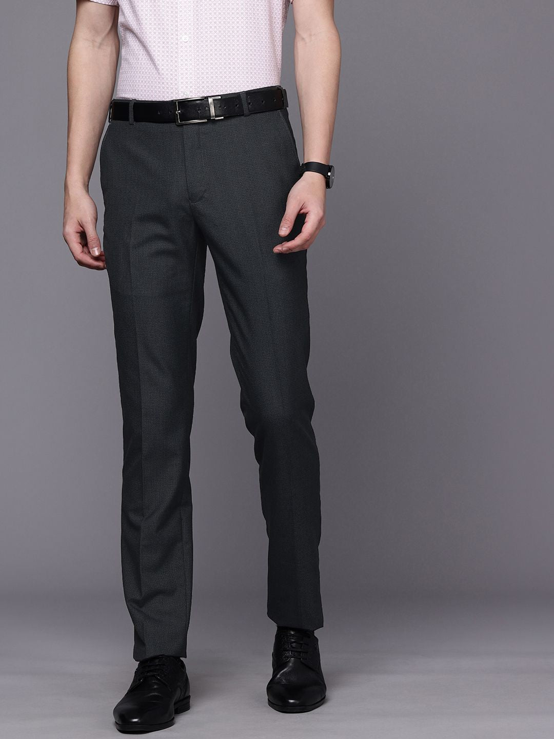 Raymond Men Textured Slim Fit Formal Trousers