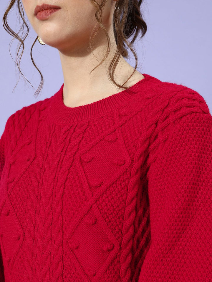 STREET 9 Women Gorgeous Red Cable Knit Cable Knit Sweater