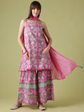 Anouk Ethnic Motifs Printed Lace Inserts Kurta with Sharara & Dupatta