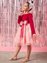 pspeaches Girls Floral Printed Velvet Fit and Flare Dress