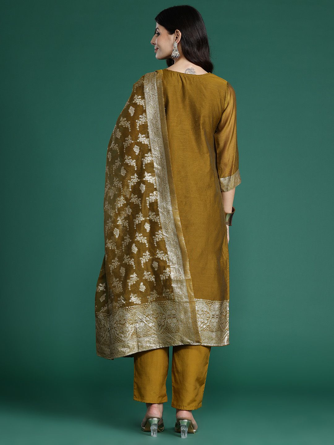 Indo Era Women Ethnic Motifs Woven Design Kurta with Trousers & With Dupatta