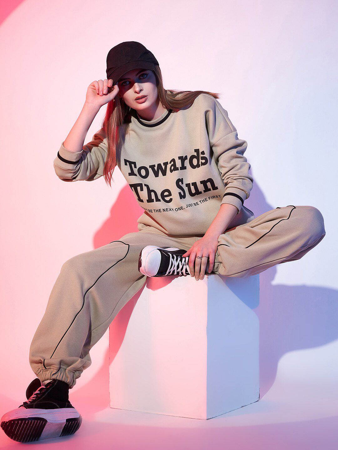 STREET 9 Typography Printed Fleece Pullover Sweatshirt