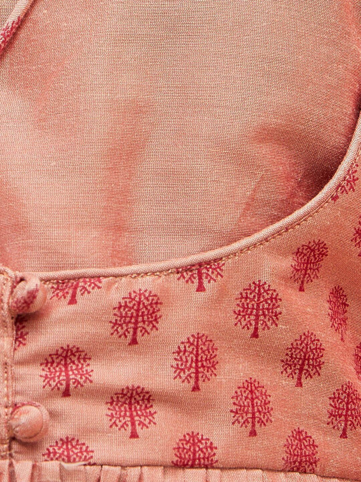 VASTRAMAY Girls Floral Printed Pleated Anarkali Kurta with Pyjamas & Potli Bag