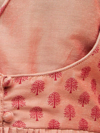 VASTRAMAY Girls Floral Printed Pleated Anarkali Kurta with Pyjamas & Potli Bag