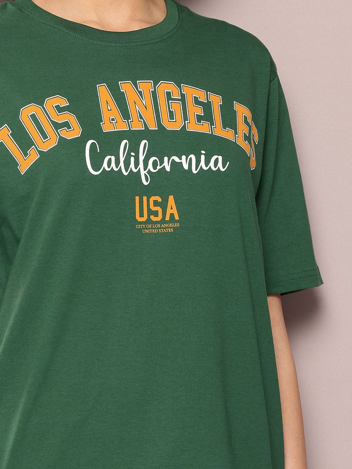 DILLINGER Women Typography Printed Pure Cotton Oversized T-shirt