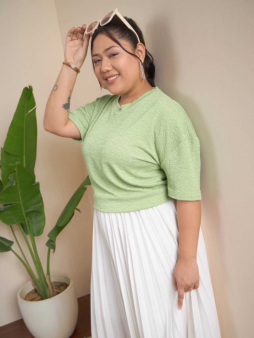 CURVY STREET Plus Size Textured Round Neck Top